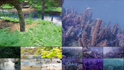 computer generated images of trees and underwater landscapes