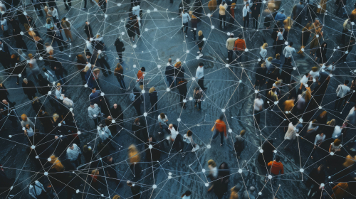humans in a crowd connected by dots