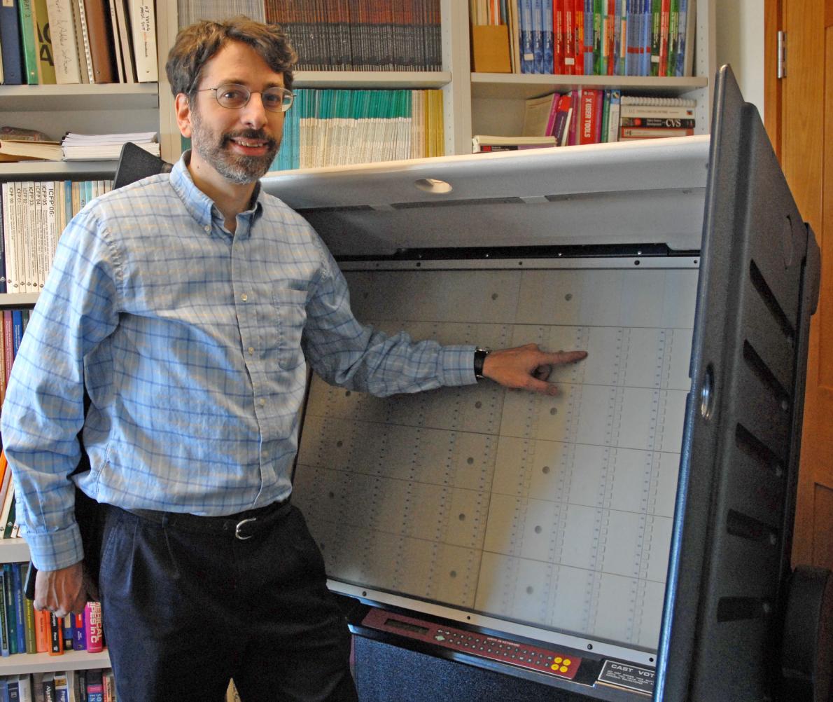 Andrew Appel with an AVC Advantage voting machine.  Photo credit: Alex Halderman